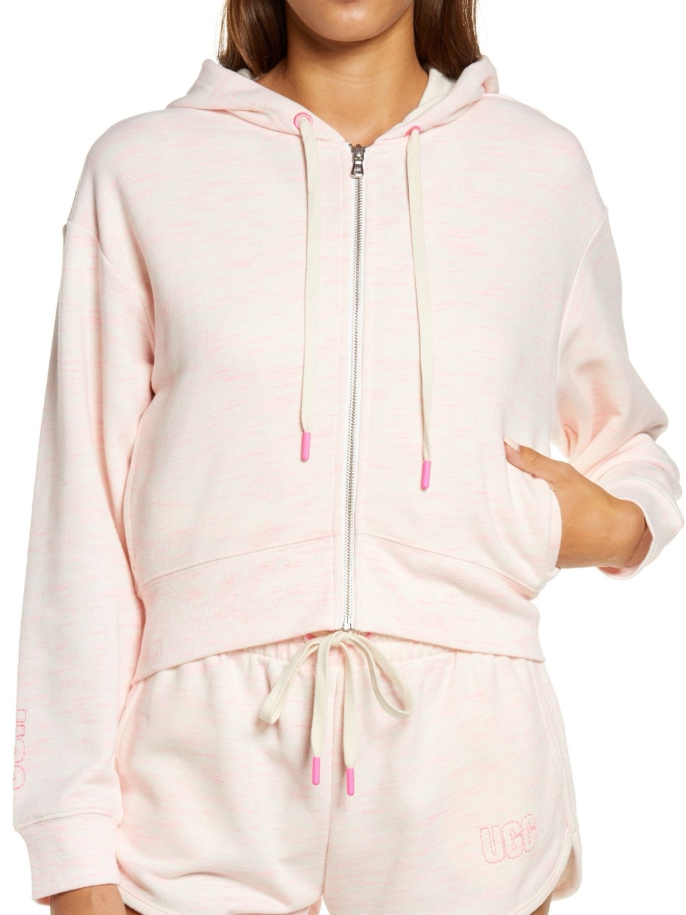 UGG Camari Mélange Cropped Pink Lounge Hoodie